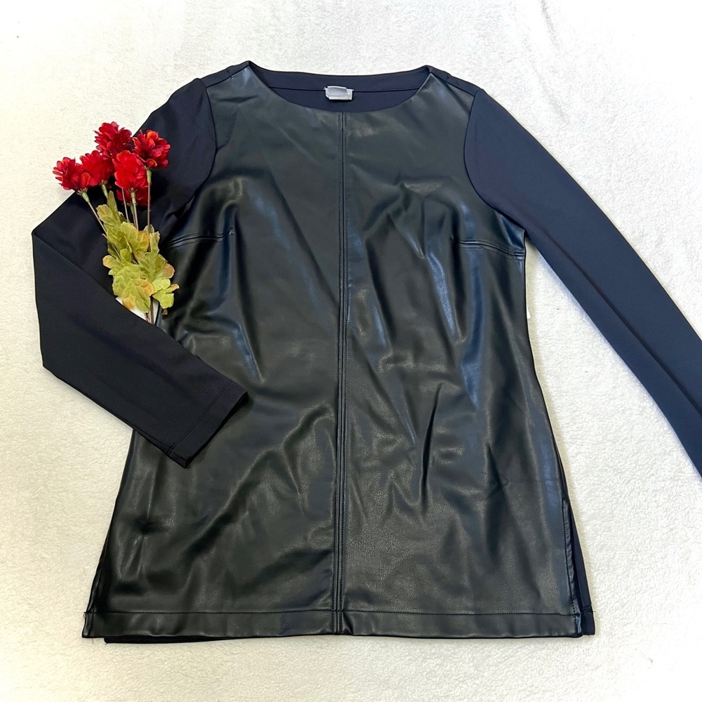 Chico's NWT Pointe Faux Leather Tunic Top - Small (0)